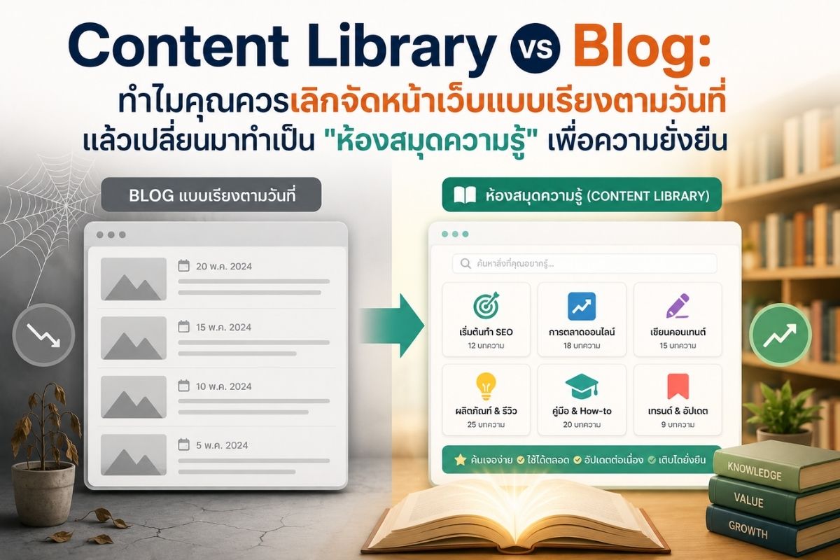 Content Library vs Blog: ทำไมคุณควรเลิกจัดหน้าเว็บแบบเรียงตามวันที่ แล้วเปลี่ยนมาทำเป็น "ห้องสมุดความรู้" เพื่อความยั่งยืน