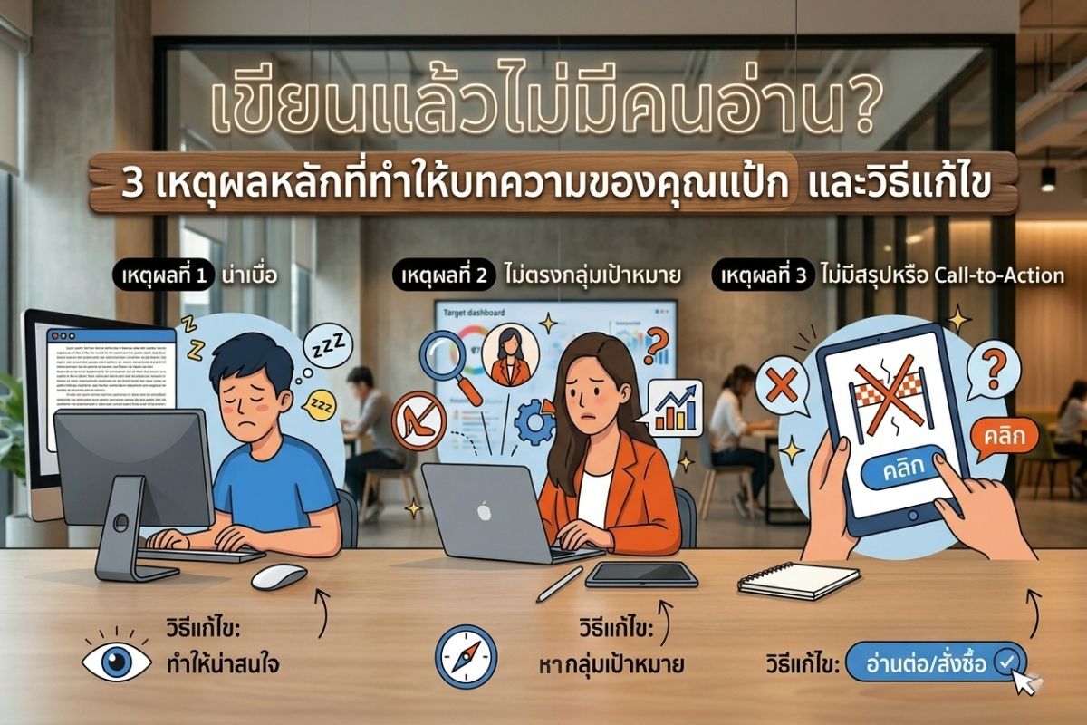 เขียนแล้วไม่มีคนอ่าน? 3 เหตุผลหลักที่ทำให้บทความของคุณแป้ก และวิธีแก้ไข
