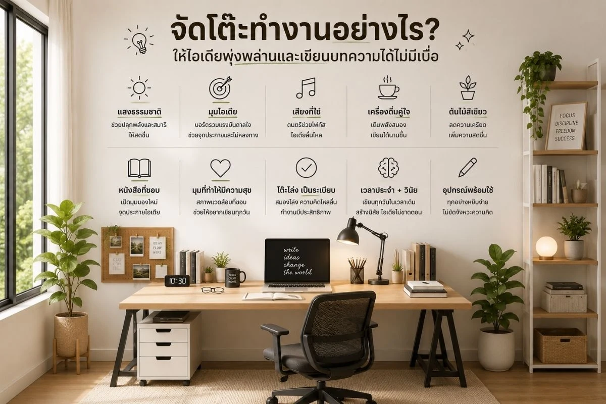 จัดโต๊ะทำงานอย่างไร? ให้ไอเดียพุ่งพล่านและเขียนบทความได้ไม่มีเบื่อ
