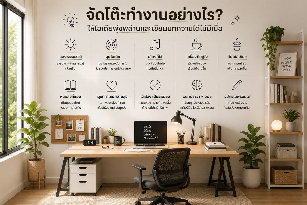 จัดโต๊ะทำงานอย่างไร? ให้ไอเดียพุ่งพล่านและเขียนบทความได้ไม่มีเบื่อ